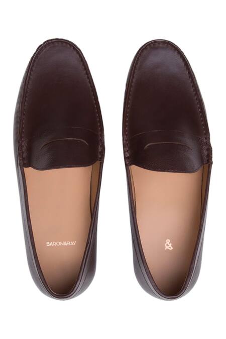 Shop_Baron & Bay_Brown Textured Arno Plain Penny Loafers  _at_Aza_Fashions