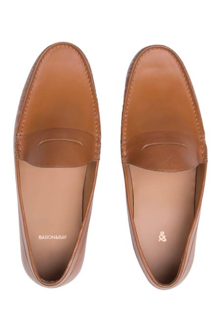 Shop_Baron & Bay_Brown Textured Arno Penny Loafers  _at_Aza_Fashions