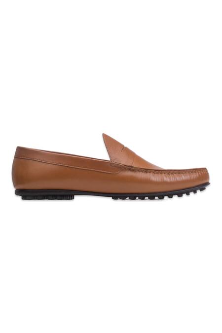 Baron & Bay_Brown Textured Arno Penny Loafers  _Online_at_Aza_Fashions