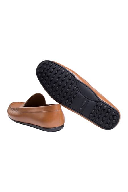 Buy_Baron & Bay_Brown Textured Arno Penny Loafers  _Online_at_Aza_Fashions