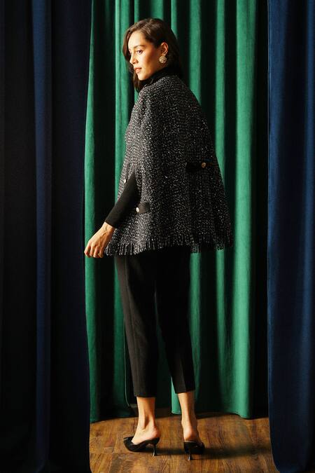 Shop_Label Deepika Nagpal_Black Keya Noire Tweed Cape 