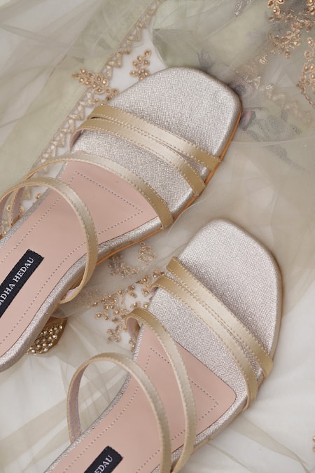 Shop Shradha Hedau Footwear Couture Gold Embellished Rosalie Stone Heels at Aza Fashions Shop_Shradha Hedau Footwear Couture_Gold Embellished Rosalie Stone Heels _at_Aza_Fashions