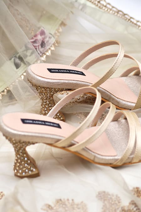 Shradha Hedau Footwear Couture Gold Embellished Rosalie Stone Heels Online at Aza Fashions Shradha Hedau Footwear Couture_Gold Embellished Rosalie Stone Heels _Online_at_Aza_Fashions