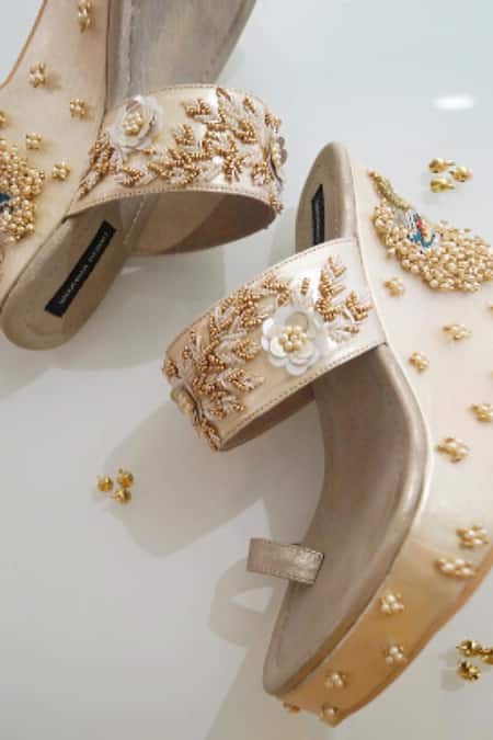 Shradha Hedau Footwear Couture Hera Peacock Embroidered Wedges 