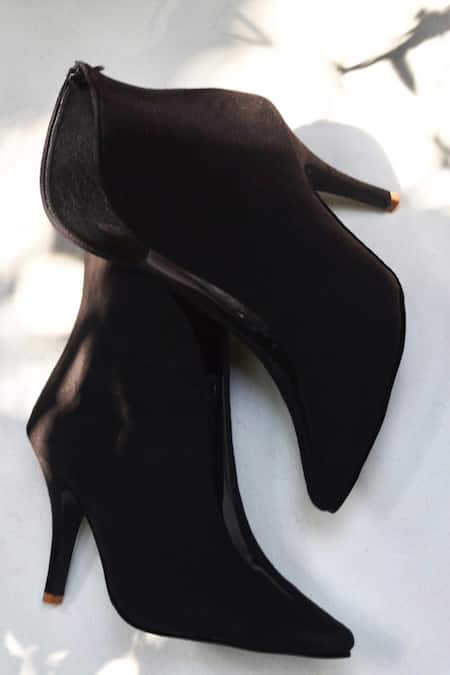 Shop Shradha Hedau Footwear Couture Black Velvet Suede Ankle Boots at Aza Fashions Shop_Shradha Hedau Footwear Couture_Black Velvet Suede Ankle Boots _at_Aza_Fashions