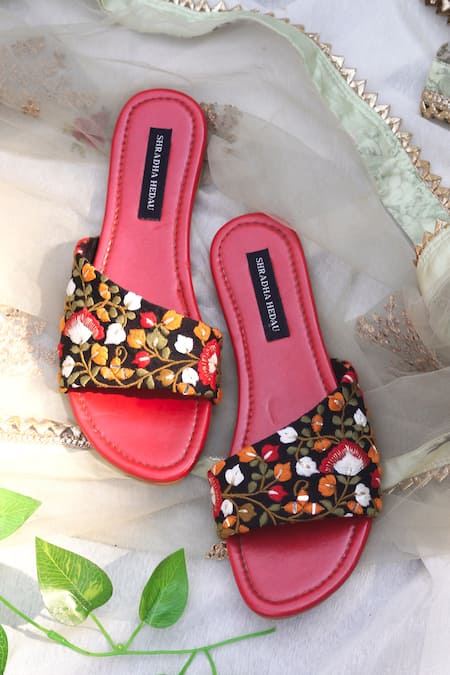 Shop Shradha Hedau Footwear Couture Multi Color Edith Floral Embroidered Flats at Aza Fashions Shop_Shradha Hedau Footwear Couture_Multi Color Edith Floral Embroidered Flats _at_Aza_Fashions