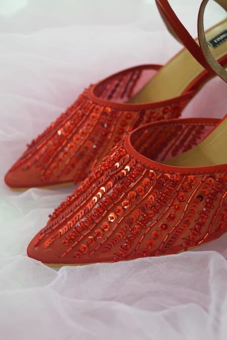 Shradha Hedau Footwear Couture_Red Sequins Moira Embellished Block Heels _Online_at_Aza_Fashions