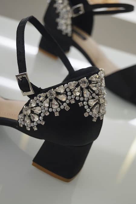 Shradha Hedau Footwear Couture_Black Crystal Phoenix Embellished Block Heels _Online_at_Aza_Fashions