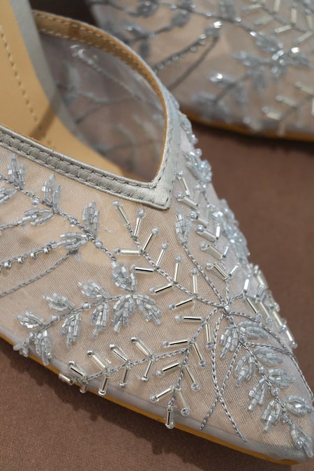 Shradha Hedau Footwear Couture_Grey Cutdana Remy Embellished Block Heels _Online_at_Aza_Fashions