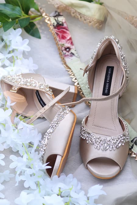 Buy Gold Cristallo Embellished Block Heels by Shradha Hedau