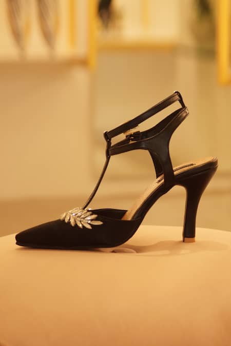 Shradha Hedau Footwear Couture_Black Crystal Kay Embellished Block Heels _Online_at_Aza_Fashions