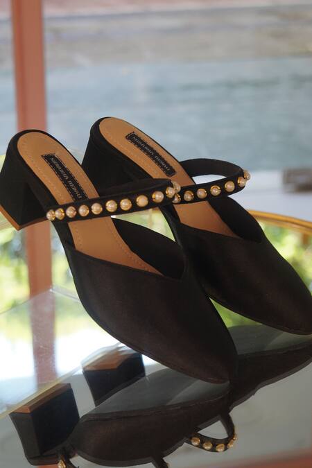 Shradha Hedau Footwear Couture_Black Pearl Mae Embellished Block Heels _Online_at_Aza_Fashions