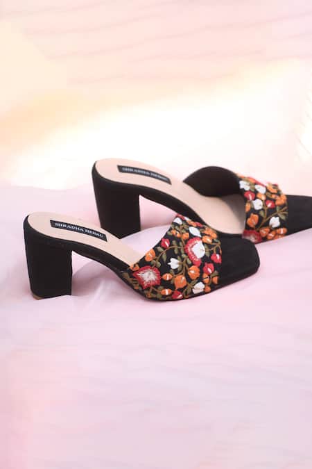 Shop Shradha Hedau Footwear Couture Black Thread Cecilia Embroidered Block Heels at Aza Fashions Shop_Shradha Hedau Footwear Couture_Black Thread Cecilia Embroidered Block Heels _at_Aza_Fashions