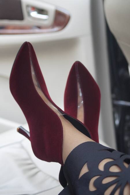 Buy Shradha Hedau Footwear Couture Maroon Valentina Solid Boots Online at Aza Fashions Buy_Shradha Hedau Footwear Couture_Maroon Valentina Solid Boots _Online_at_Aza_Fashions