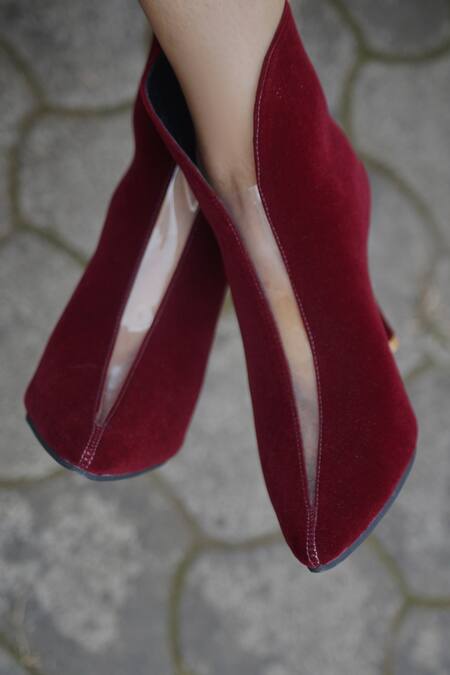Shop Shradha Hedau Footwear Couture Maroon Valentina Solid Boots at Aza Fashions Shop_Shradha Hedau Footwear Couture_Maroon Valentina Solid Boots _at_Aza_Fashions