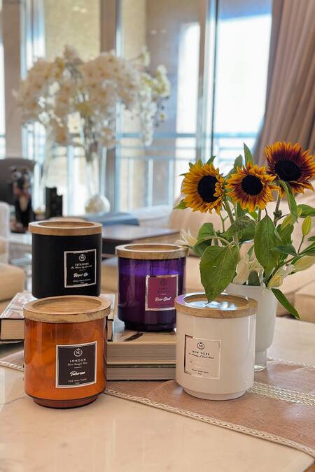 MJ Label_Black Soy Wax, Glass Jar Istanbul Big Royal Oud Scented Candle_Online_at_Aza_Fashions