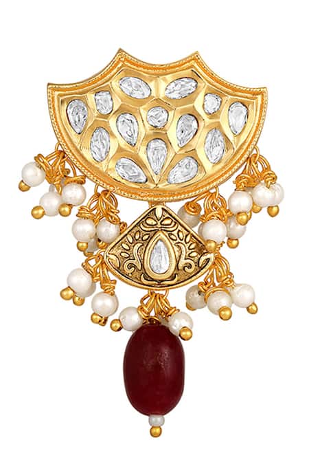 HRISHA_Gold Plated Pearls Kundan Embellished Earrings _Online_at_Aza_Fashions