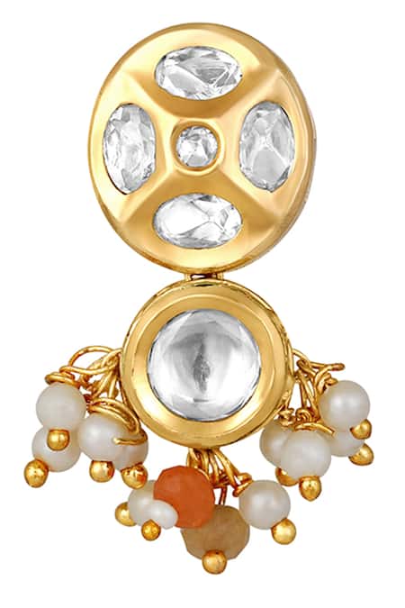 Buy_HRISHA_Gold Plated Pearls, Diamonds, Crystals Geometric Kundan Embellished Necklace Set _Online_at_Aza_Fashions