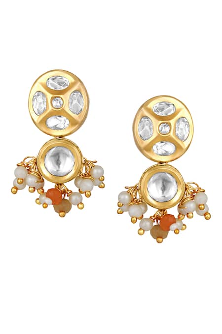 Shop_HRISHA_Gold Plated Pearls, Diamonds, Crystals Geometric Kundan Embellished Necklace Set _Online_at_Aza_Fashions