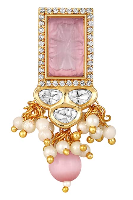 Buy_Hrisha_Pink Diamonds, Pearls, Stones Monalisa Beads And Kundan Embellished Choker Set _Online_at_Aza_Fashions