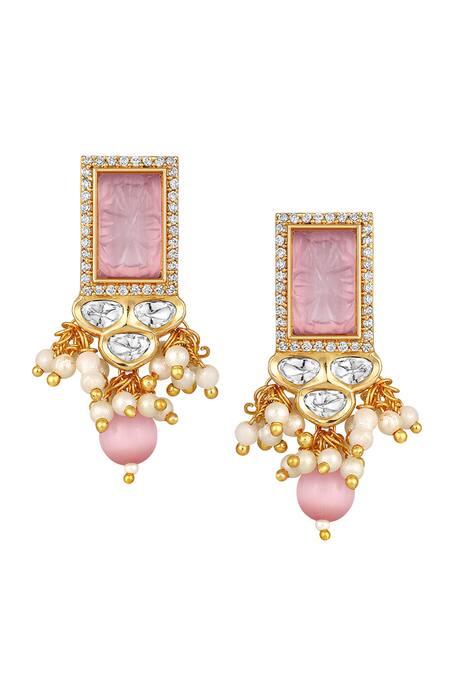 Shop_Hrisha_Pink Diamonds, Pearls, Stones Monalisa Beads And Kundan Embellished Choker Set _Online_at_Aza_Fashions