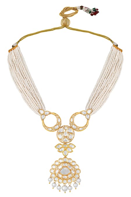 HRISHA_White Pearls, Diamonds Mother Of Embellished Necklace Set _Online_at_Aza_Fashions