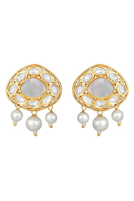 Buy_HRISHA_White Pearls, Diamonds Mother Of Embellished Necklace Set _Online_at_Aza_Fashions