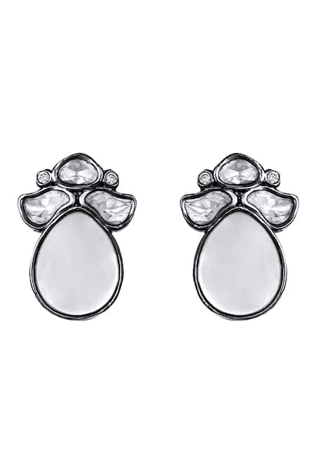 Buy_HRISHA_Black Crystals, Diamonds Cubic Zirconia Embellished Long Necklace Set _Online_at_Aza_Fashions