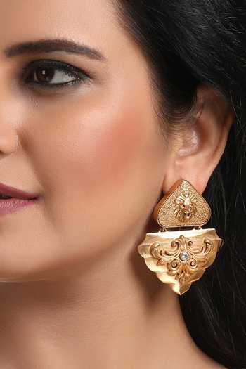 HRISHA Carved Kundan Embellished Earrings 