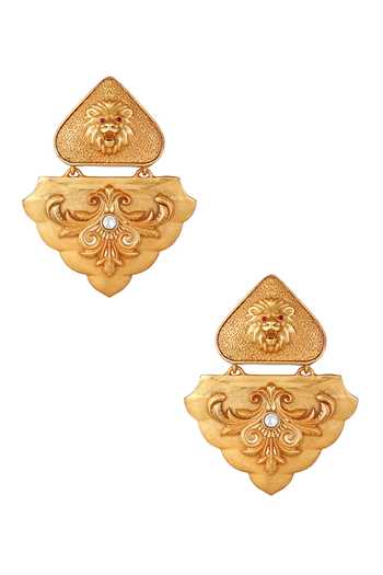 HRISHA Gold Plated Stones Carved Kundan Embellished Earrings Online at Aza Fashions HRISHA_Gold Plated Stones Carved Kundan Embellished Earrings _Online_at_Aza_Fashions