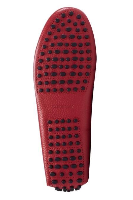 Shop_Baron & Bay_Red Marino Milled Round Toe Textured Shoes  _Online_at_Aza_Fashions