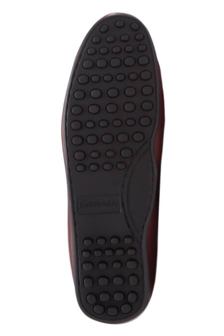 Shop_Baron & Bay_Maroon Plain Napa Leather Backless Loafers  _Online_at_Aza_Fashions