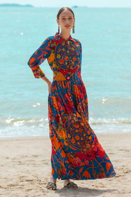 Pds By Sneha Floral Pattern Embroidered Flared Jumpsuit 