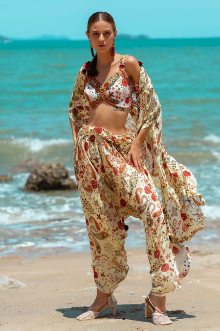 Pds By Sneha Paisley Print Cape Dhoti Pant Set 