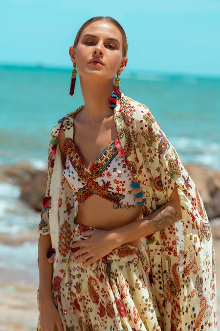 Buy Pds By Sneha Ivory Crepe Embroidery, Sequins, Beads V-neck Paisley Print Cape Dhoti Pant Set Online at Aza Fashions Buy_Pds By Sneha_Ivory Crepe Embroidery, Sequins, Beads V-neck Paisley Print Cape Dhoti Pant Set _Online_at_Aza_Fashions