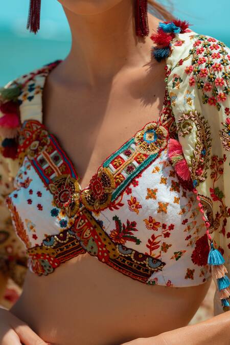 Shop Pds By Sneha Ivory Crepe Embroidery, Sequins, Beads V-neck Paisley Print Cape Dhoti Pant Set Online at Aza Fashions Shop_Pds By Sneha_Ivory Crepe Embroidery, Sequins, Beads V-neck Paisley Print Cape Dhoti Pant Set _Online_at_Aza_Fashions