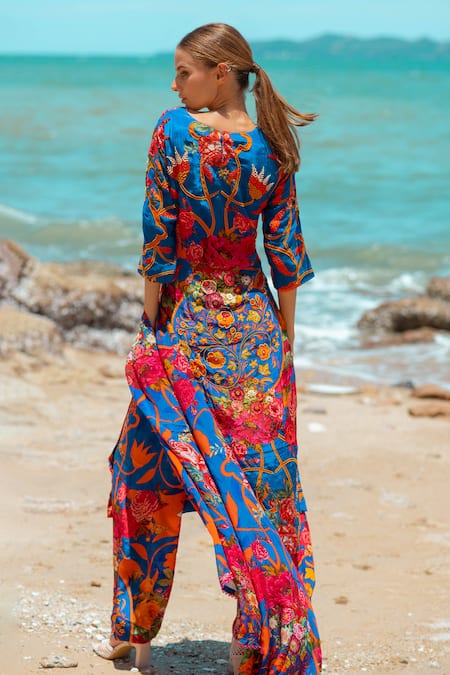 Pds By Sneha Floral Print Cape Pant Set 