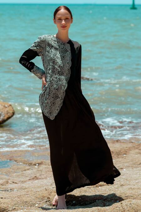 Pds By Sneha Black Silk Embroidered Bead Round Midi Dress Online at Aza Fashions Pds By Sneha_Black Silk Embroidered Bead Round Midi Dress _Online_at_Aza_Fashions