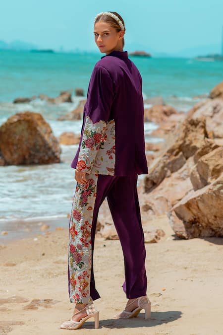 Pds By Sneha Floral Bead Embroidered Blazer & Pant Set 