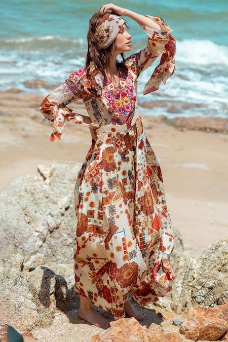 Pds By Sneha Resham Embroidered Printed Jumpsuit 