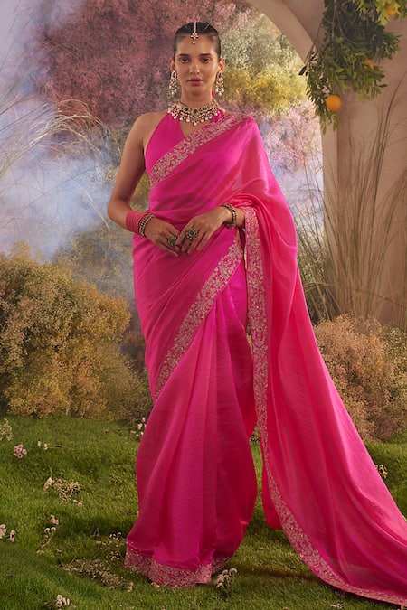 Charu Makkar Blossomy Vine Embroidered Saree With Unstitched Blouse Piece 