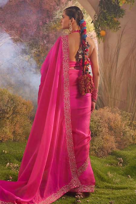 Charu Makkar Blossomy Vine Embroidered Saree With Unstitched Blouse Piece 