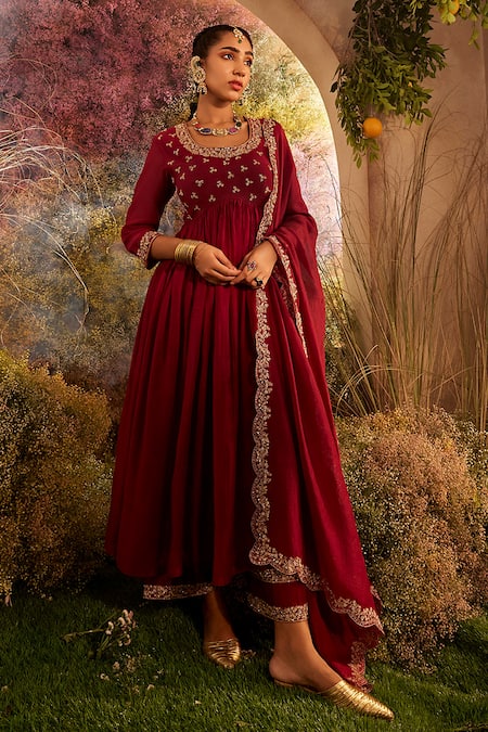 Charu Makkar Soft Chanderi Embroidered Anarkali Palazzo Set 