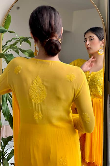 LABEL AISHWARYRIKA Firefly Chikankari Embroidered Kurta Palazzo Set 