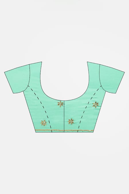 Geroo Jaipur_Green Chiffon, Crepe Gota Mughal Embroidered Saree With Unstitched Blouse Piece _at_Aza_Fashions