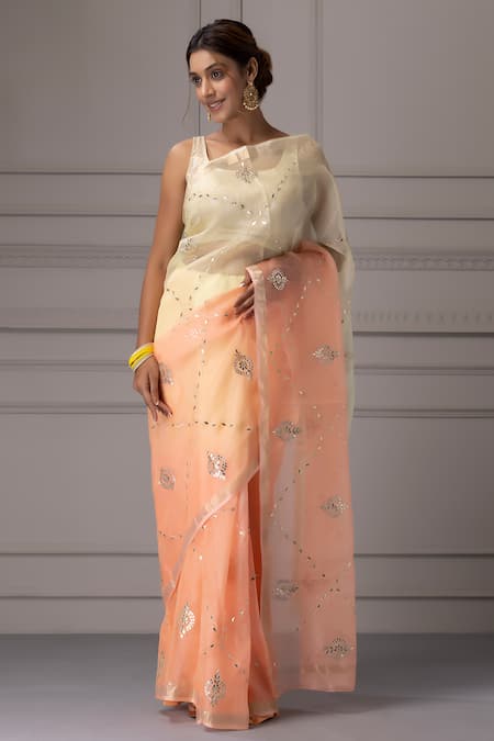 Geroo Jaipur Floral Jaal Embroidered Saree With Unstitched Blouse Piece 