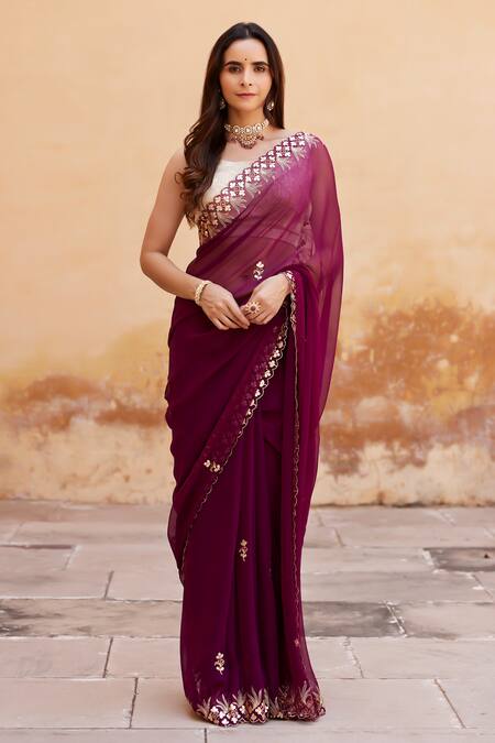 Sanduk Wine Colour Traditional Party Wear Silk Saree