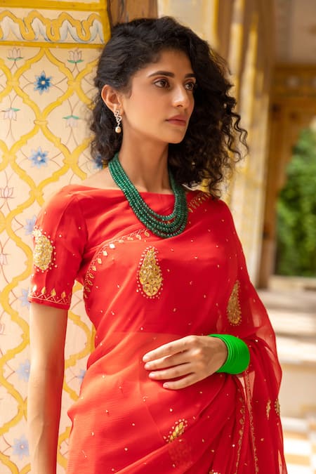 70 Red Silk Saree and Blouse Designs For Wedding - Candy Crow