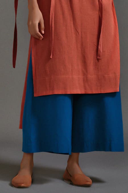 Buy_MATI_1_Orange Cotton Boat Neck Straight Tunic And Wide Leg Pant Set _Online_at_Aza_Fashions