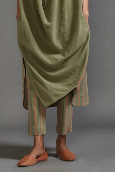 Shop MATI_1 Multi Color Cotton Round Neck Blocked Tunic And Pant Set Online at Aza Fashions Shop_MATI_1_Multi Color Cotton Round Neck Blocked Tunic And Pant Set _Online_at_Aza_Fashions